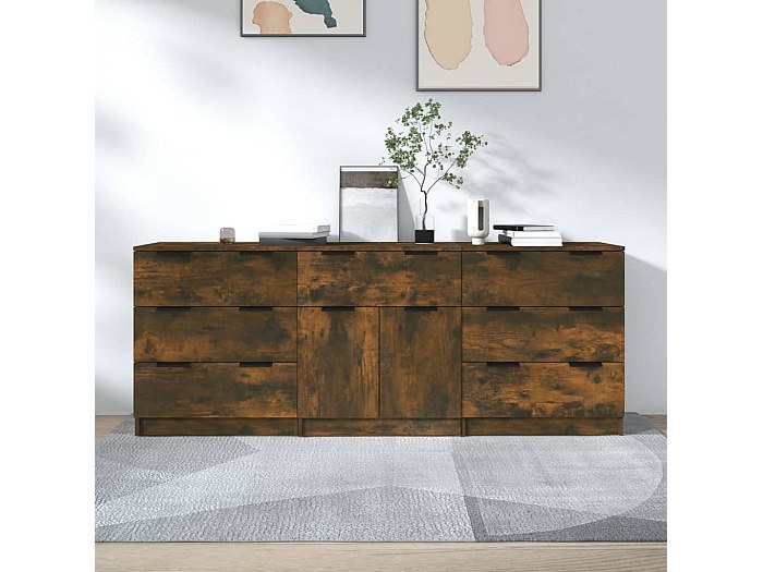 Credenze 3 Pz Rovere Fumo In Legno Multistrato