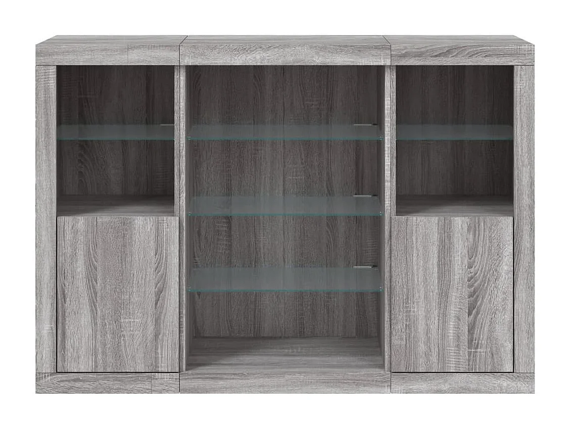 Credenze con Luci LED 3 pz Grigio Sonoma in Legno Multistrato