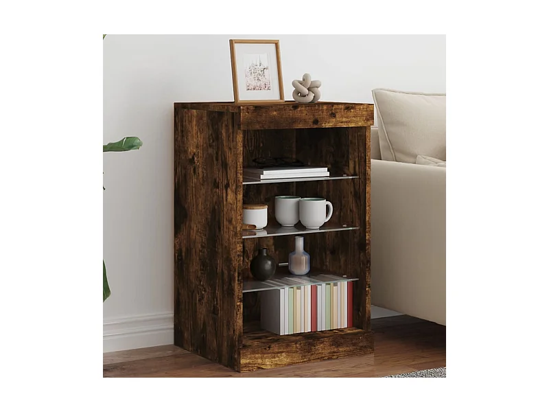 Credenza con Luci LED Rovere Fumo 41x37x67 cm