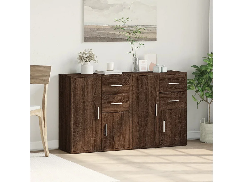 Aparador de madera de ingeniería 2 uds marrón roble 60x31x70 cm