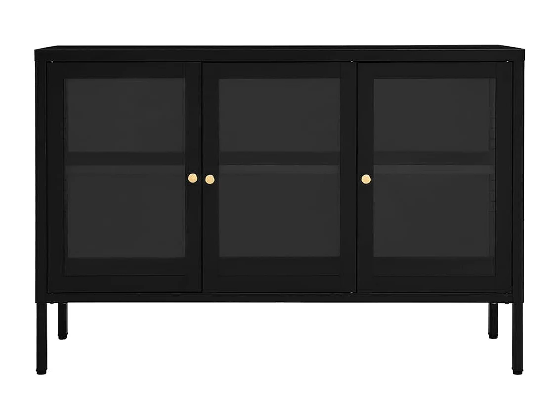 Credenza Nera 105x35x70 cm in Acciaio e Vetro