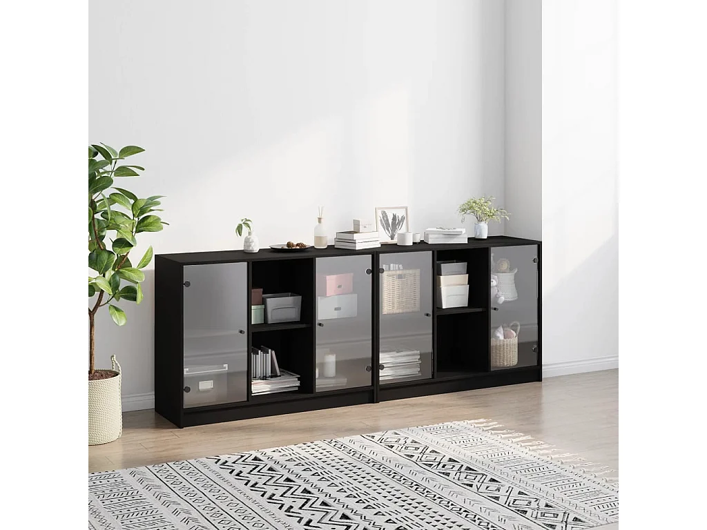 Bücherschrank mit Türen Schwarz 204x37x75 cm Holzwerkstoff
