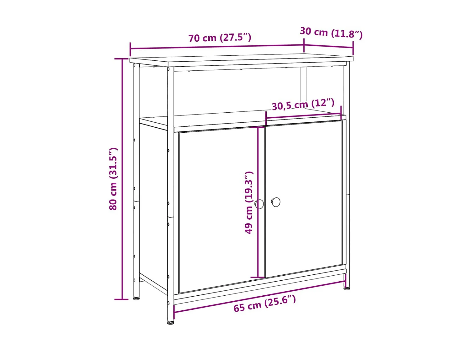 Credenza Rovere Artigianale 70x30x80 cm in Legno Multistrato