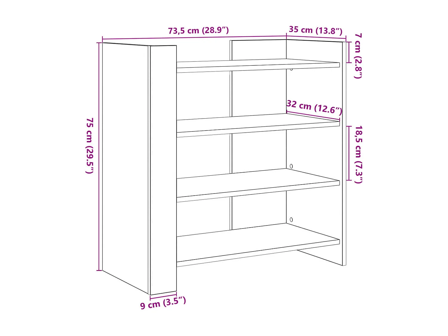 Aparador de madera de ingeniería roble ahumado 73,5x35x75 cm