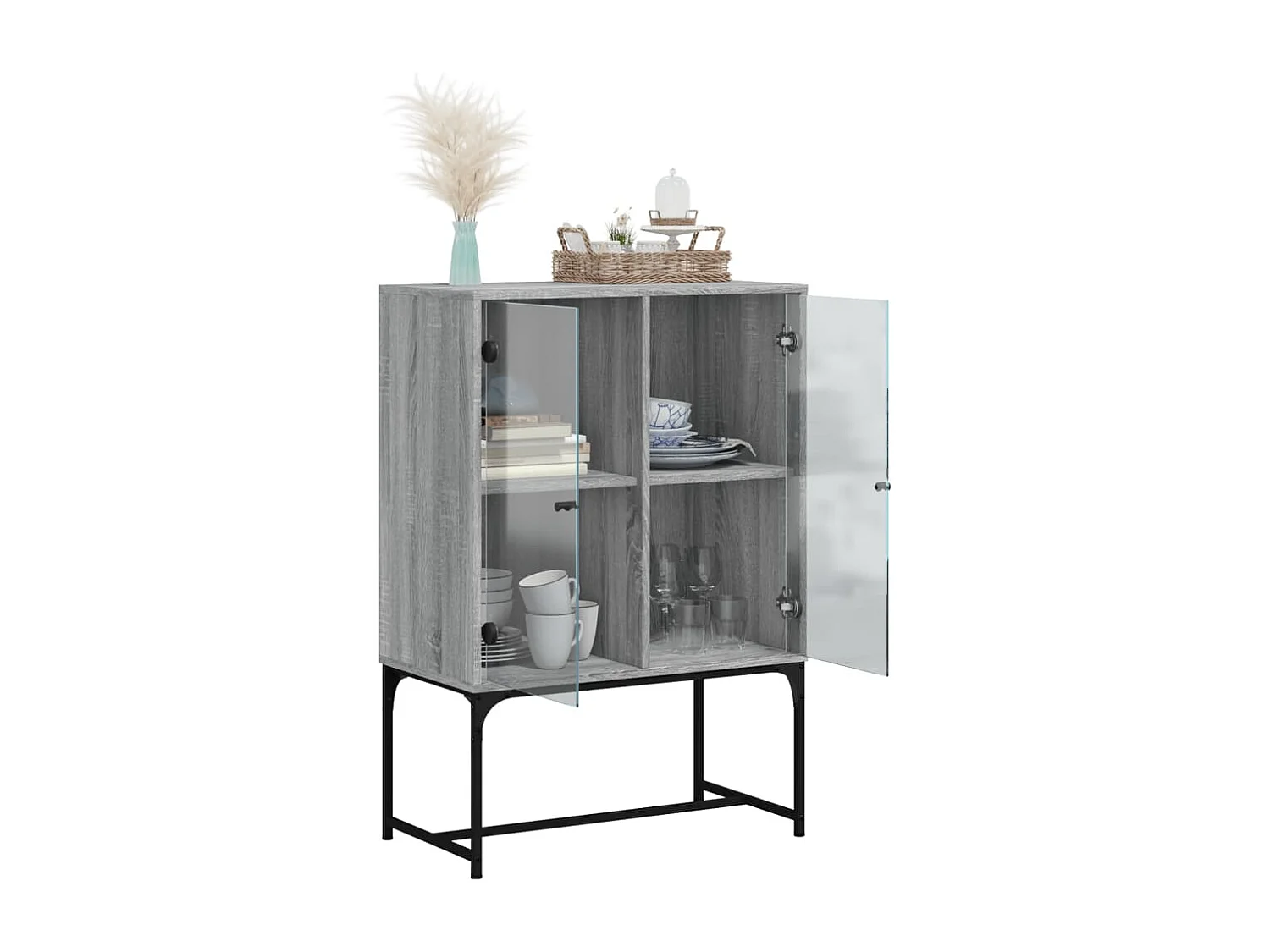 Mobile con Ante in Vetro Grigio Sonoma 69x37x100 cm