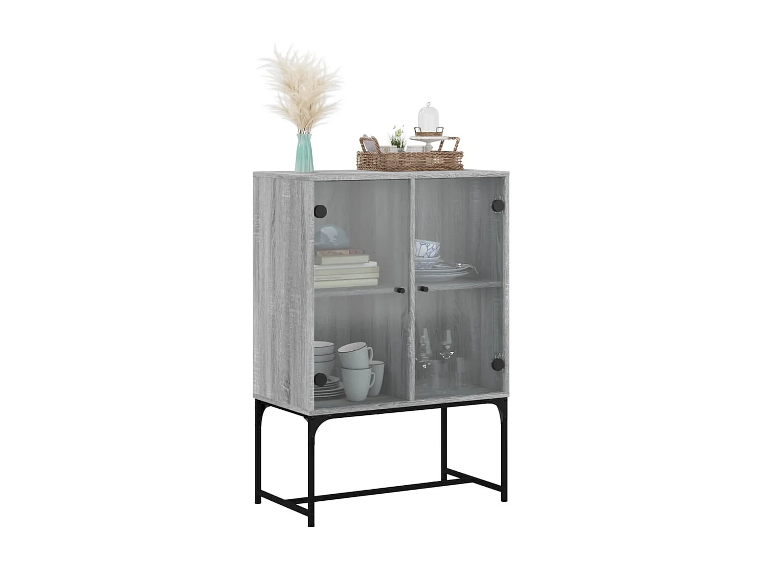 Armário de apoio c/ portas de vidro 69x37x100 cm cinza sonoma
