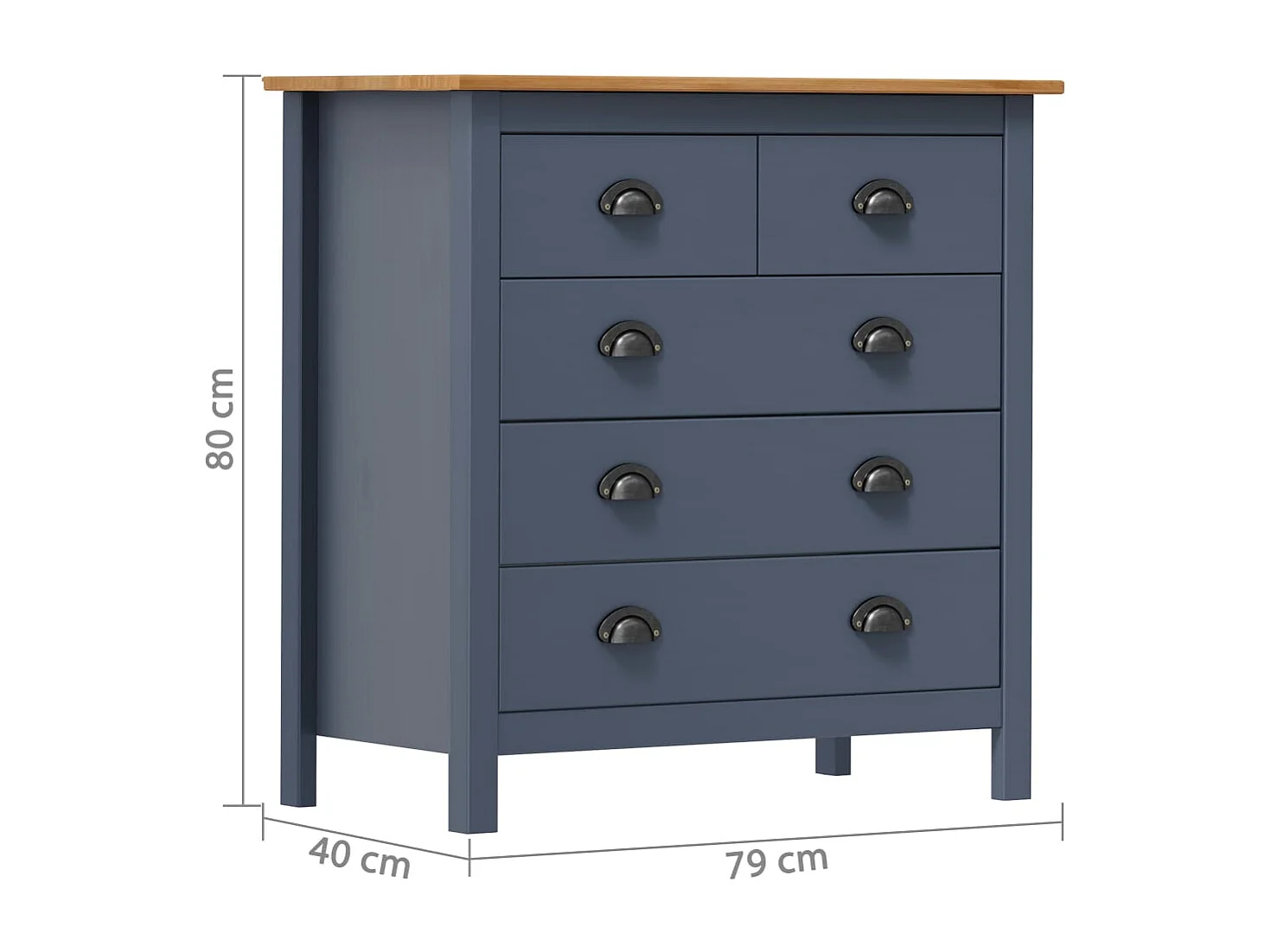 Sideboard Hill Grau 79x40x80 cm Massivholz Kiefer