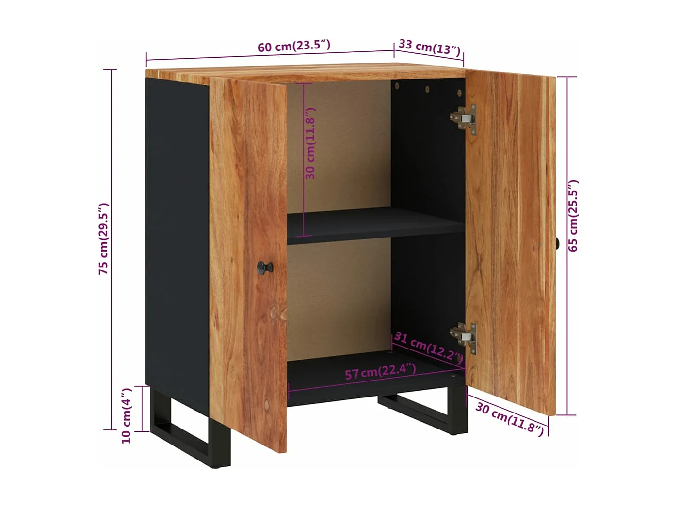 Buffet 60x33x75 cm Bois massif d'acacia