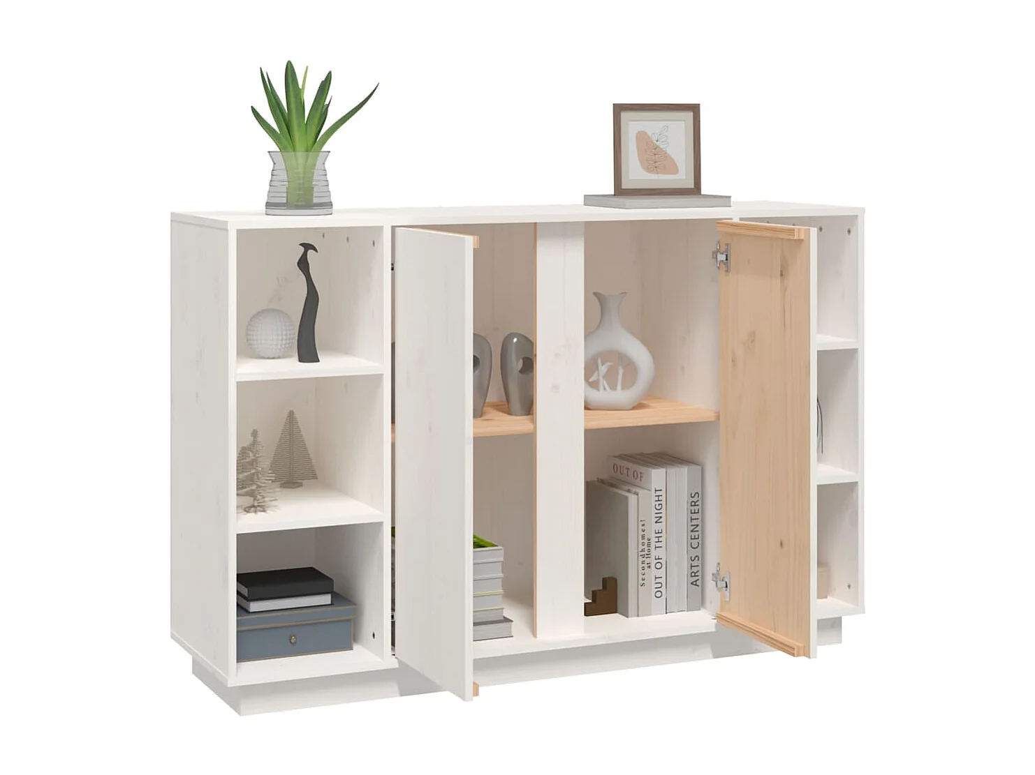 Credenza Bianca 120x35x80 cm in Legno Massello di Pino