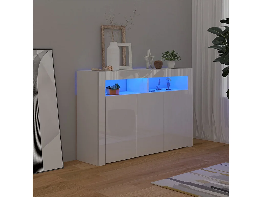 Sideboard mit LED-Leuchten Hochglanz-Weiß 115,5x30x75 cm