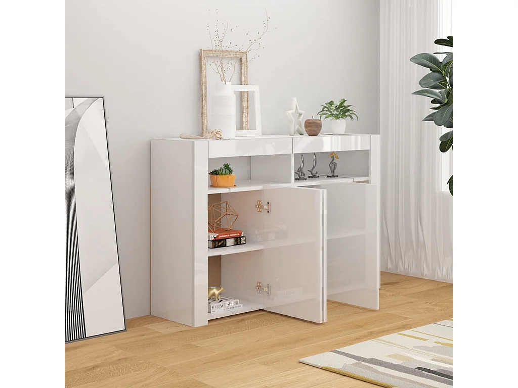 Sideboard mit LED-Leuchten Hochglanz-Weiß 115,5x30x75 cm