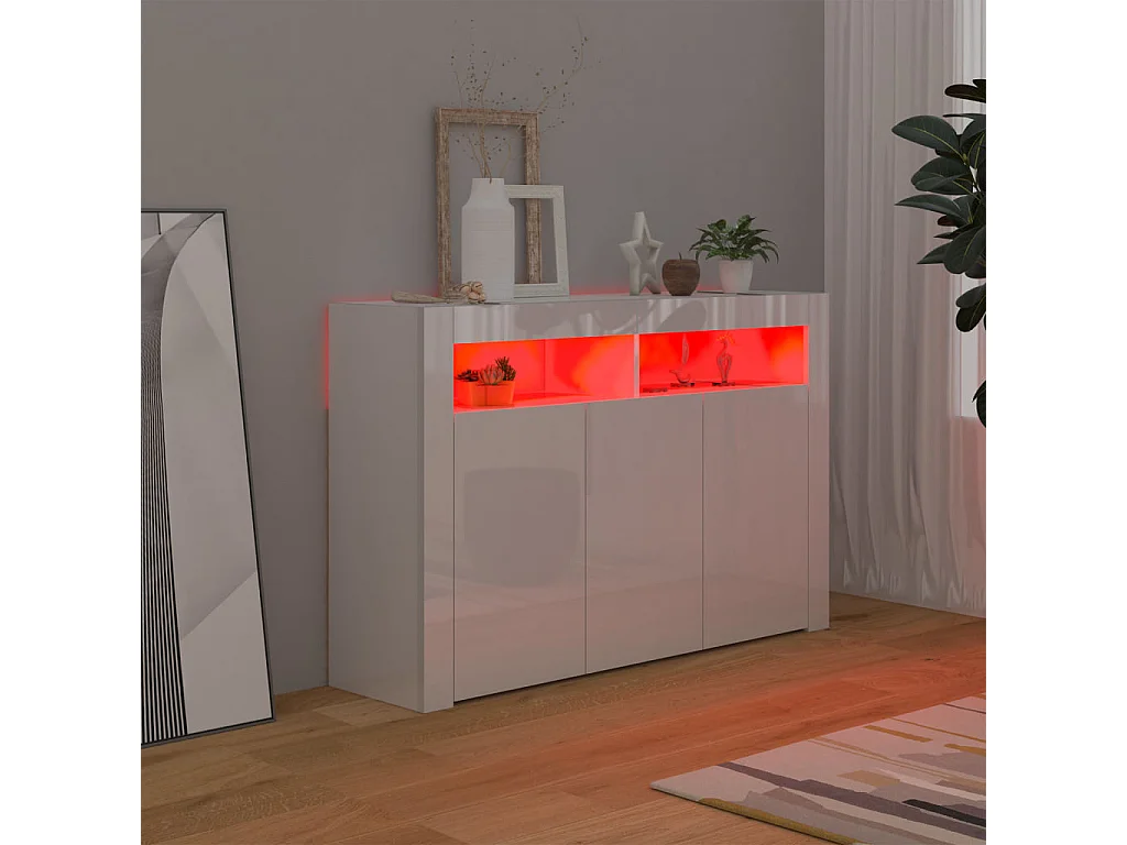 Sideboard mit LED-Leuchten Hochglanz-Weiß 115,5x30x75 cm