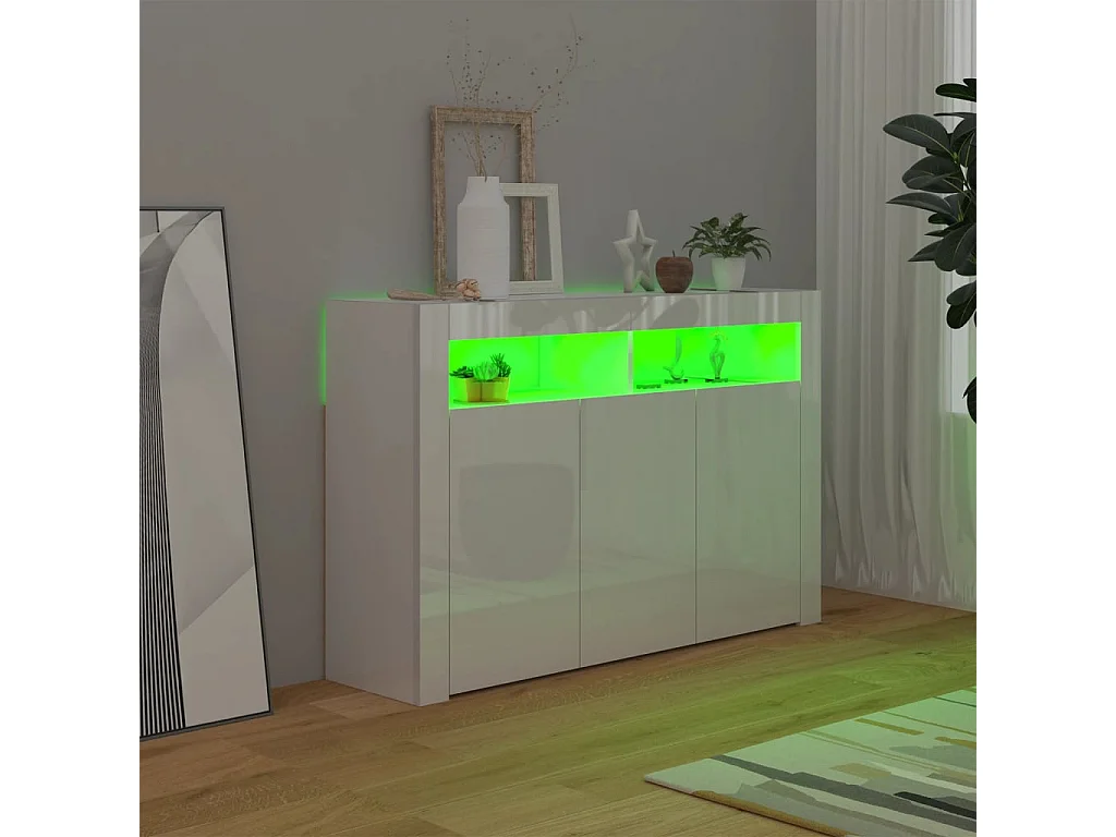 Sideboard mit LED-Leuchten Hochglanz-Weiß 115,5x30x75 cm