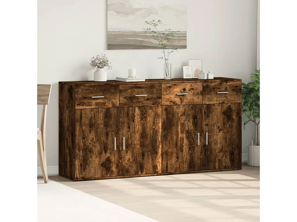 Credenze 2 pz Rovere Fumo 79x38x80 cm in Legno Multistrato