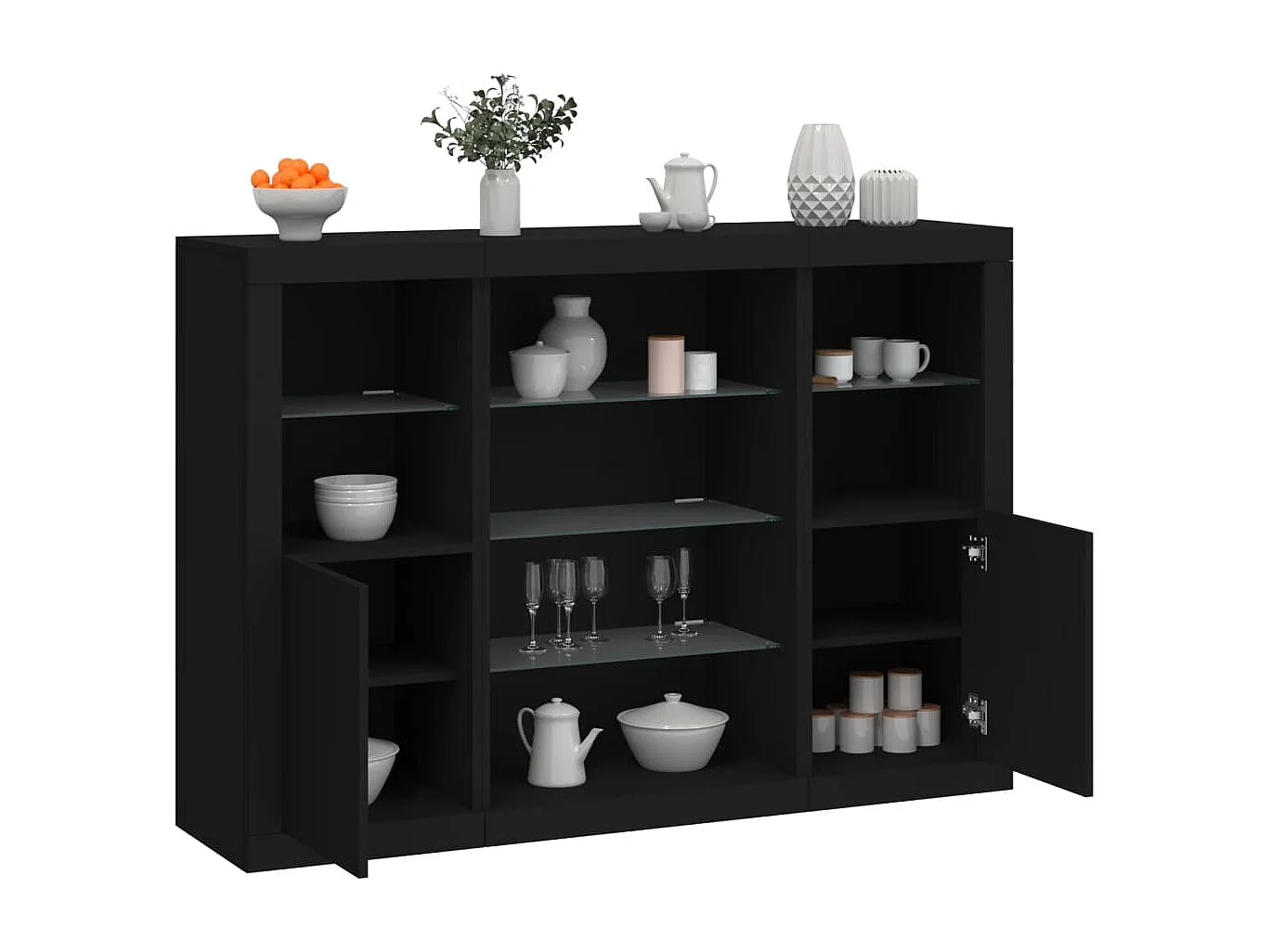 Sideboards mit LED-Leuchten 3 Stk. Schwarz Holzwerkstoff