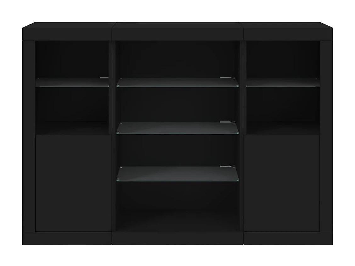 Sideboards mit LED-Leuchten 3 Stk. Schwarz Holzwerkstoff