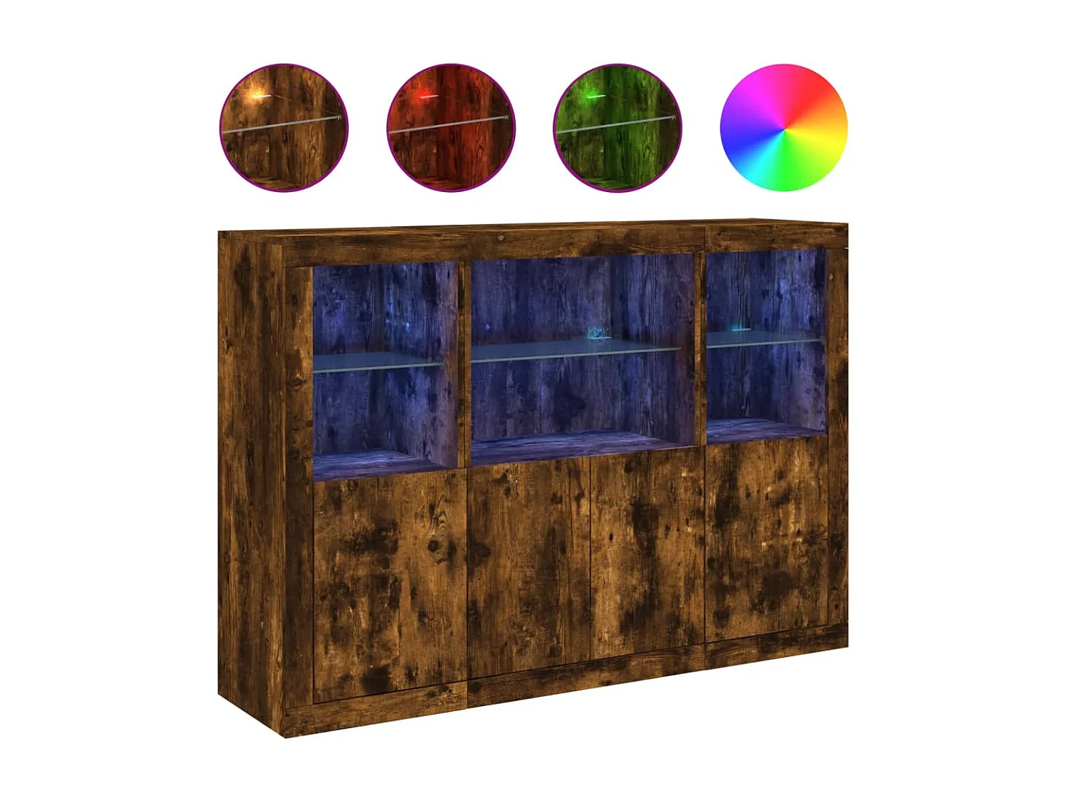 Sideboards mit LED-Leuchten 3 Stk. Räuchereiche Holzwerkstoff