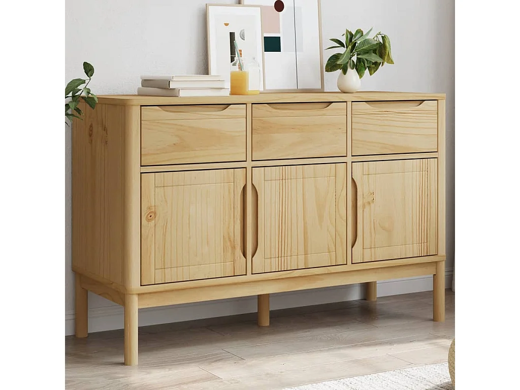 Aparador FLORO madera maciza de pino marrón cera 114x43x74 cm