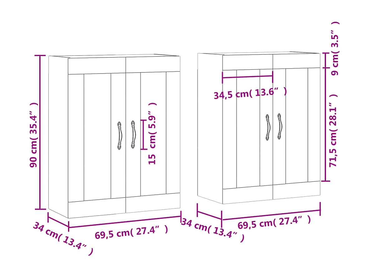 Armadietti a Parete 2 pz Rovere Fumo in Legno Multistrato