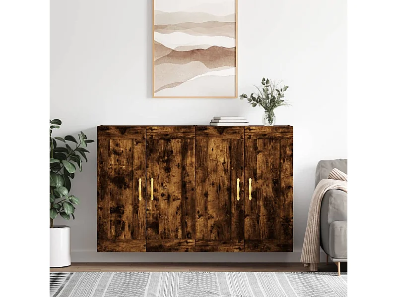 Armadietti a Parete 2 pz Rovere Fumo in Legno Multistrato