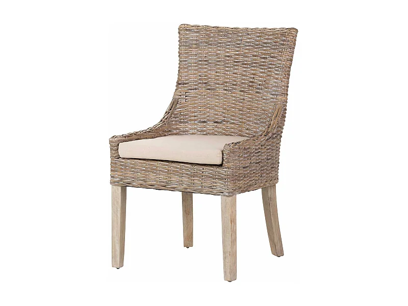 Silla Ratan Lino Madera Marrón Beige 54x52x91 Cm