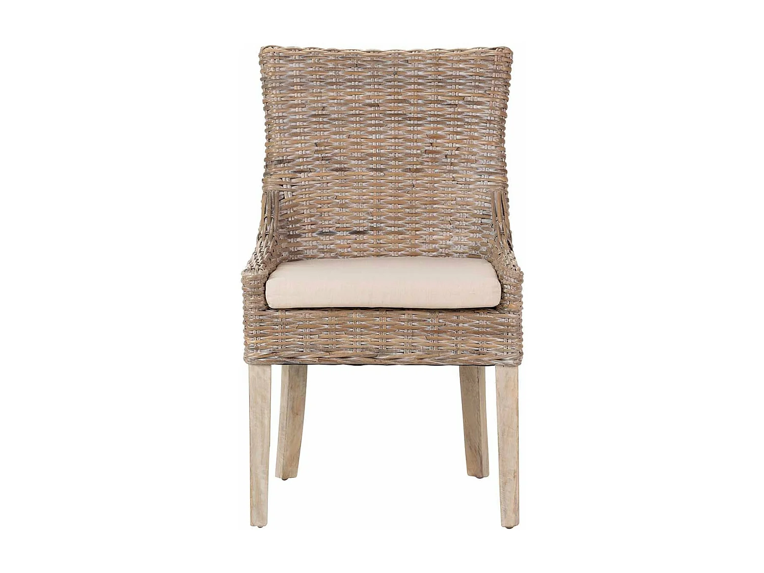 Silla Ratan Lino Madera Marrón Beige 54x52x91 Cm