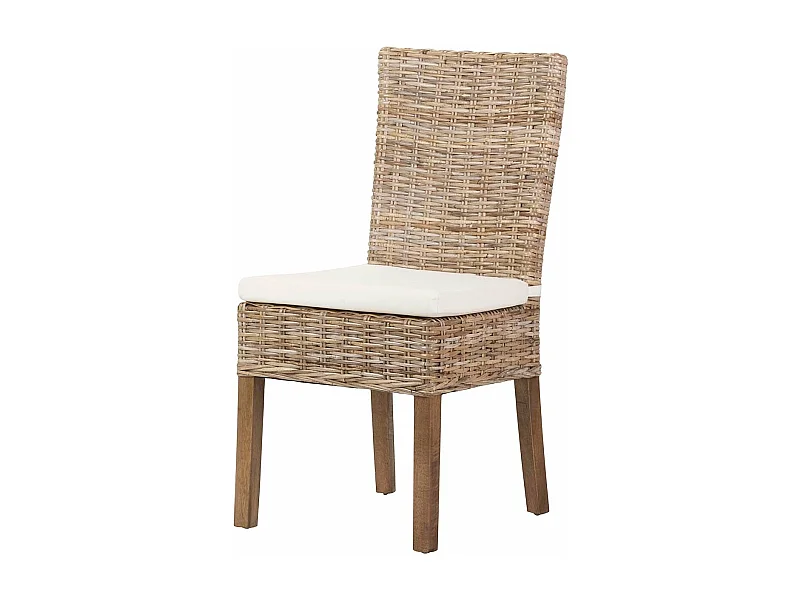 Silla Ratan Lino Madera Beige Natural 53x48x98 Cm