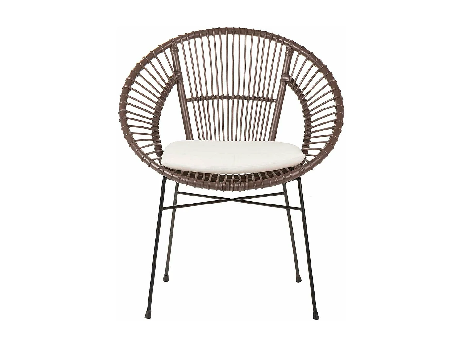 Silla Rattan Metal Cojin Blanco 72x60x87 Cm