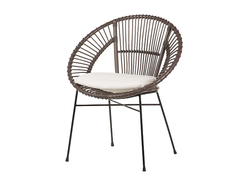 Silla Rattan Metal Cojin Blanco 72x60x87 Cm