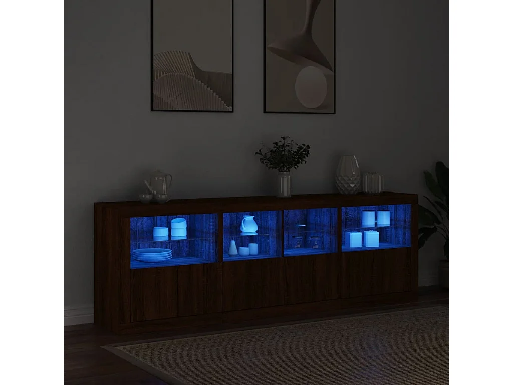Aparador com luzes LED 202x37x67 cm carvalho castanho