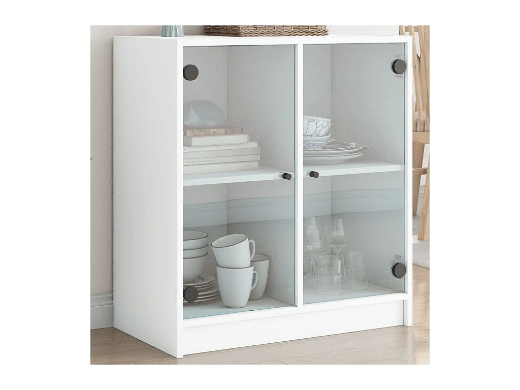 Beistellschrank mit Glastüren Weiß 68x37x75,5 cm