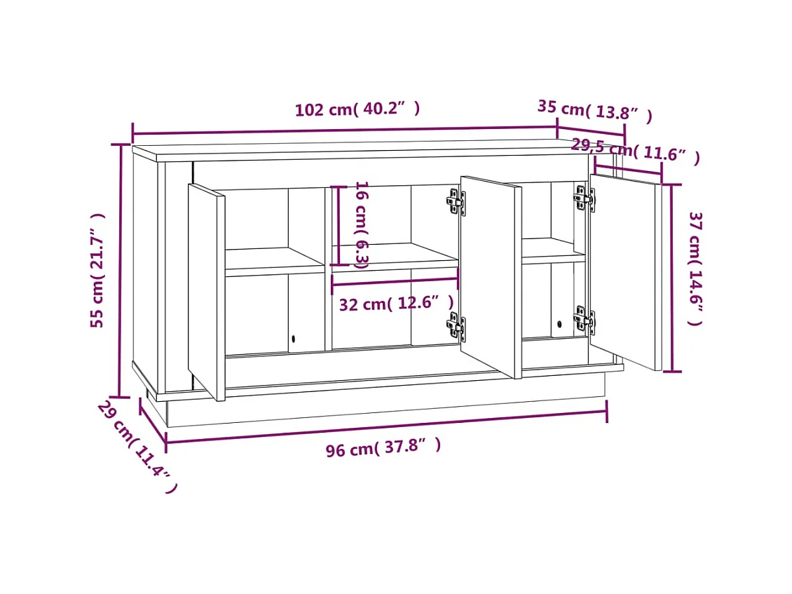 Credenza Grigio Sonoma 102x35x55 cm in Legno Multistrato
