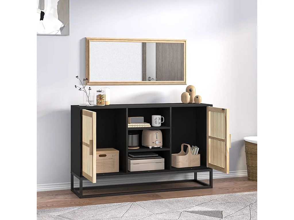 Aparador de madera contrachapada negro 105x30x65 cm