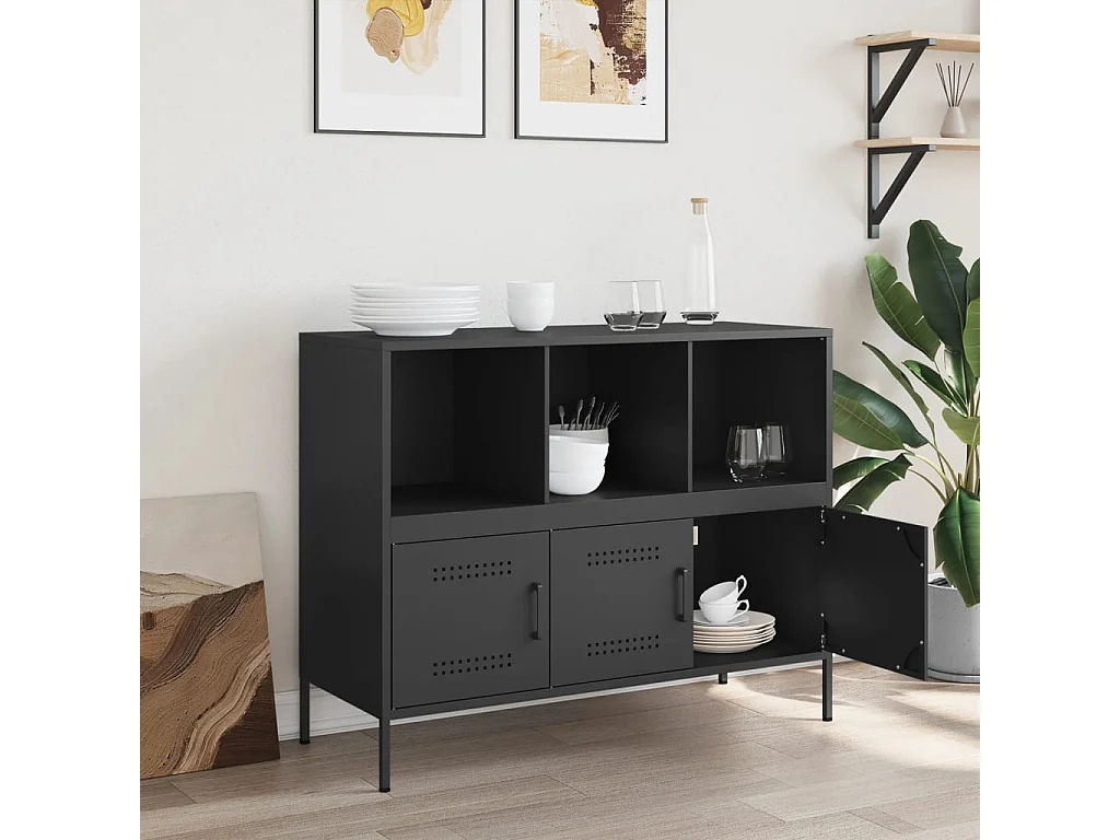 Buffet noir 100,5x39x79 cm acier
