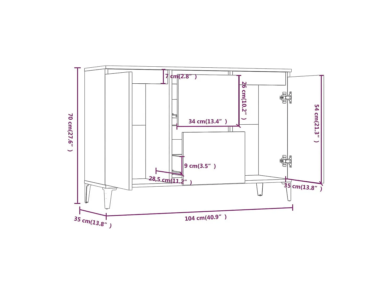 Sideboard Grau Sonoma 104x35x70 cm Holzwerkstoff