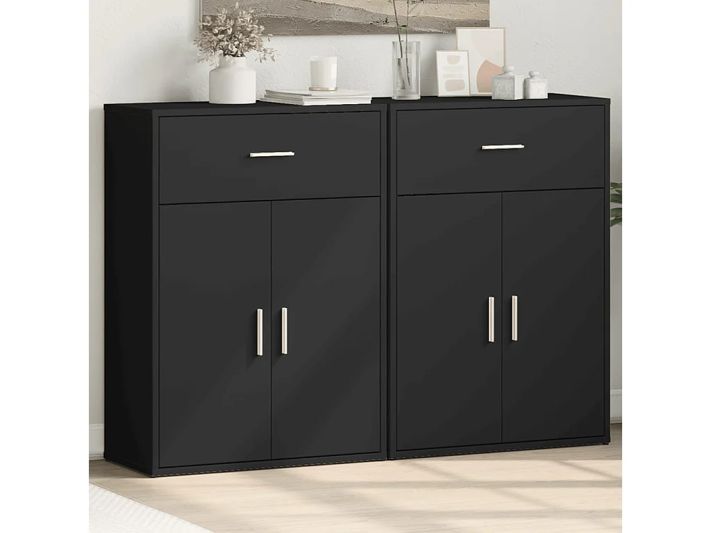 Credenze 2 pz Nere 60x30x84 cm in Legno Multistrato