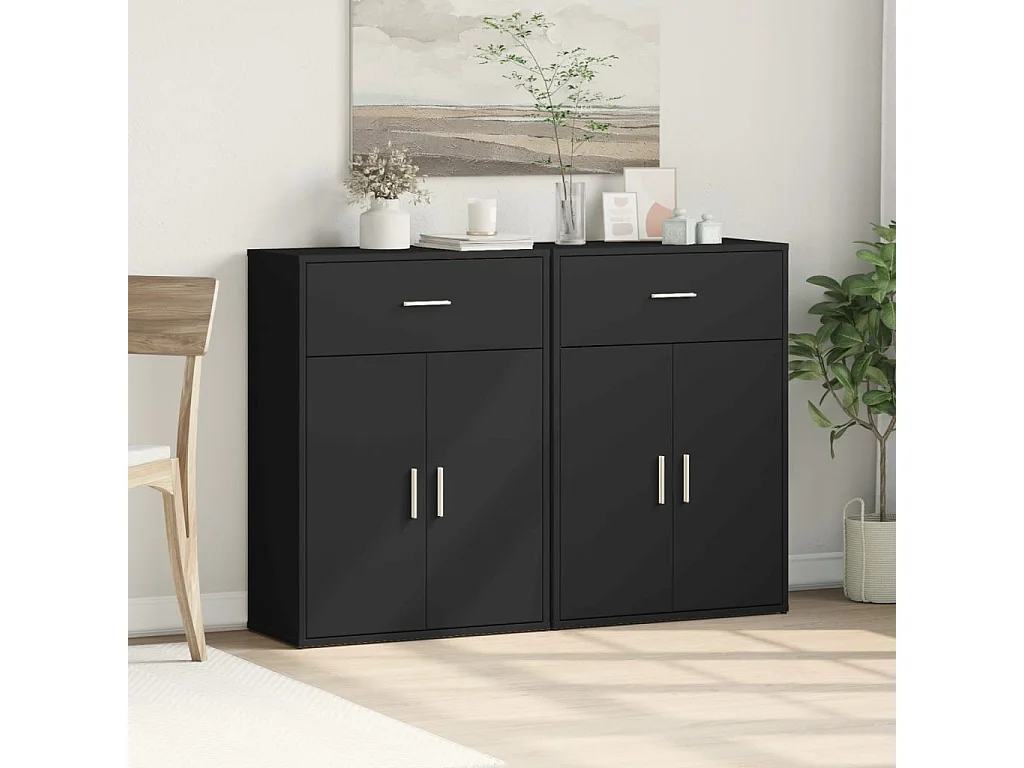Credenze 2 pz Nere 60x30x84 cm in Legno Multistrato