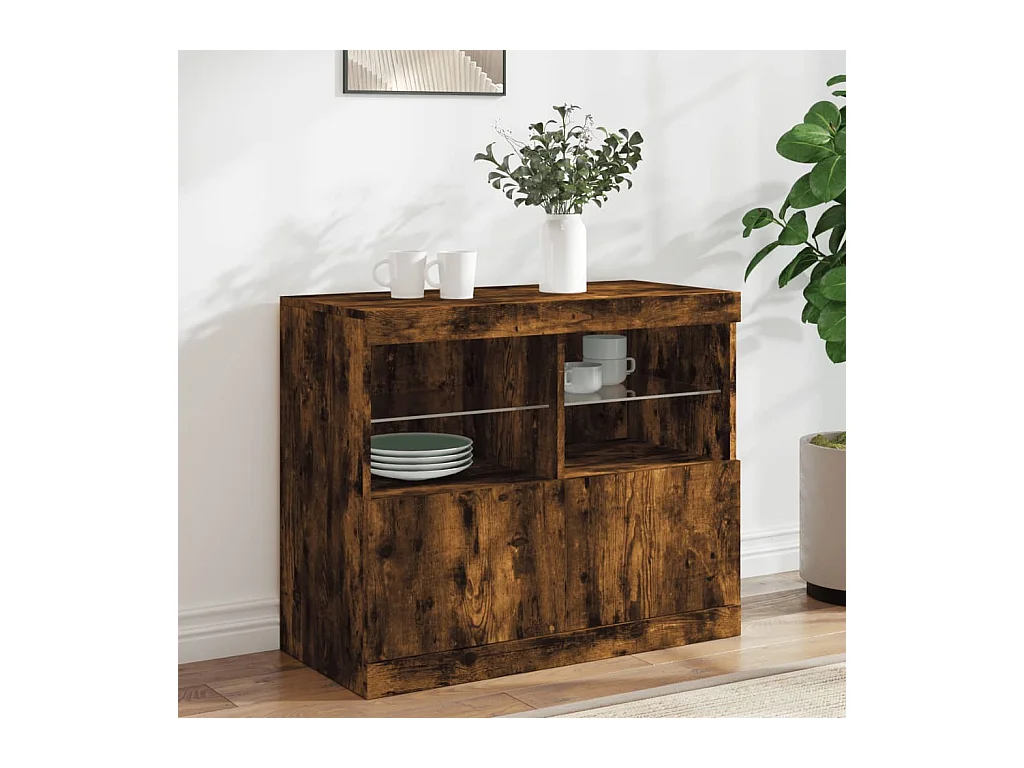 Aparador com luzes LED 81x37x67 cm carvalho fumado
