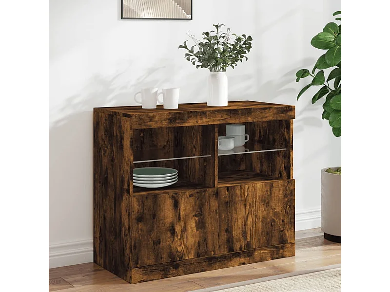 Buffet avec lumières LED chêne fumé 81x37x67 cm