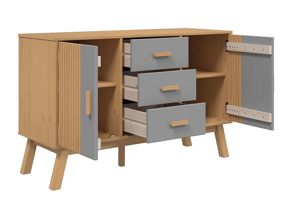Buffet OLDEN gris et marron 114x43x73,5 cm bois massif de pin