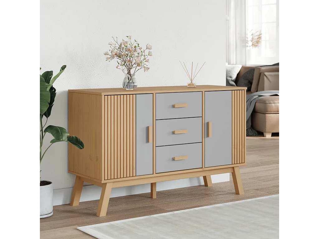 Sideboard OLDEN Grau und Braun 114x43x73,5 cm Massivholz Kiefer