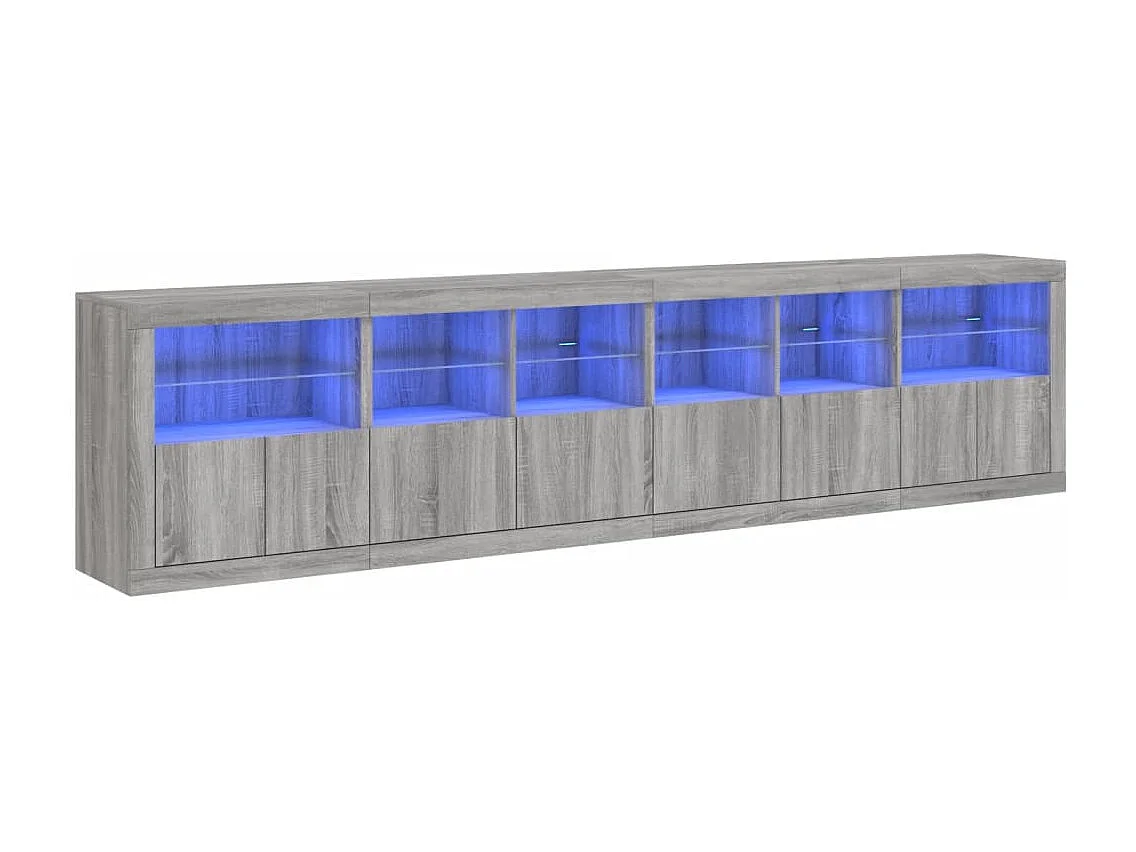 Aparador com luzes LED 283x37x67 cm cinzento sonoma