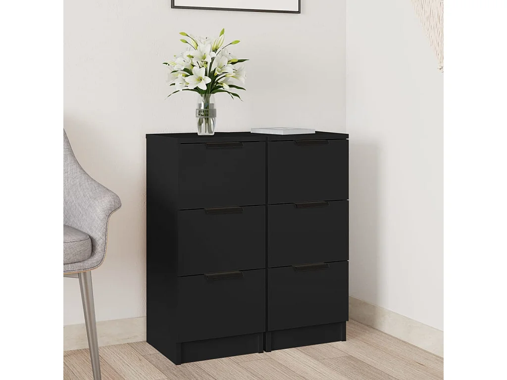 Buffets 2 pcs noir 30x30x70 cm bois d'ingénierie