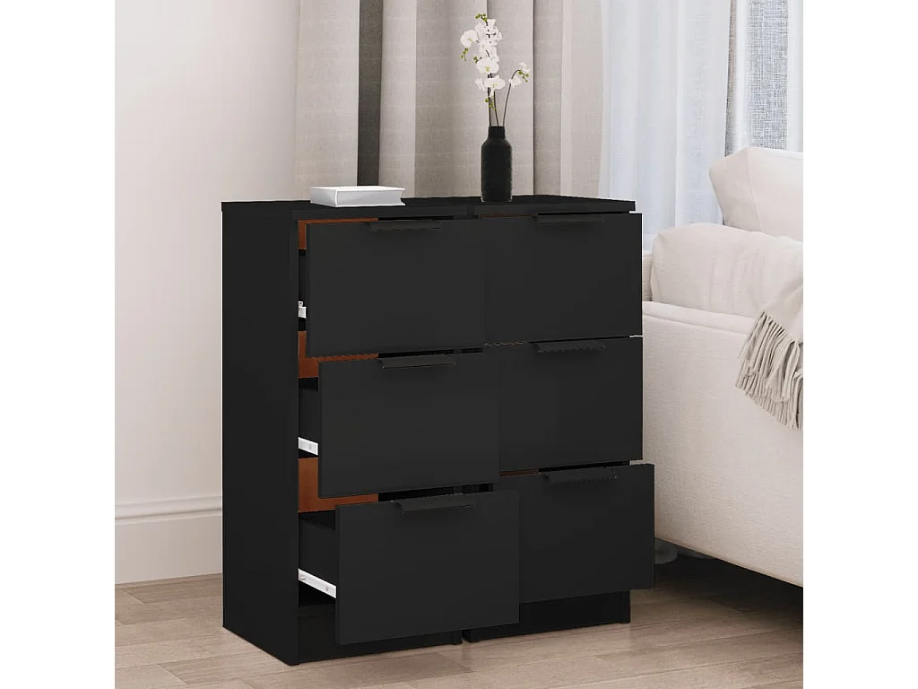 Buffets 2 pcs noir 30x30x70 cm bois d'ingénierie