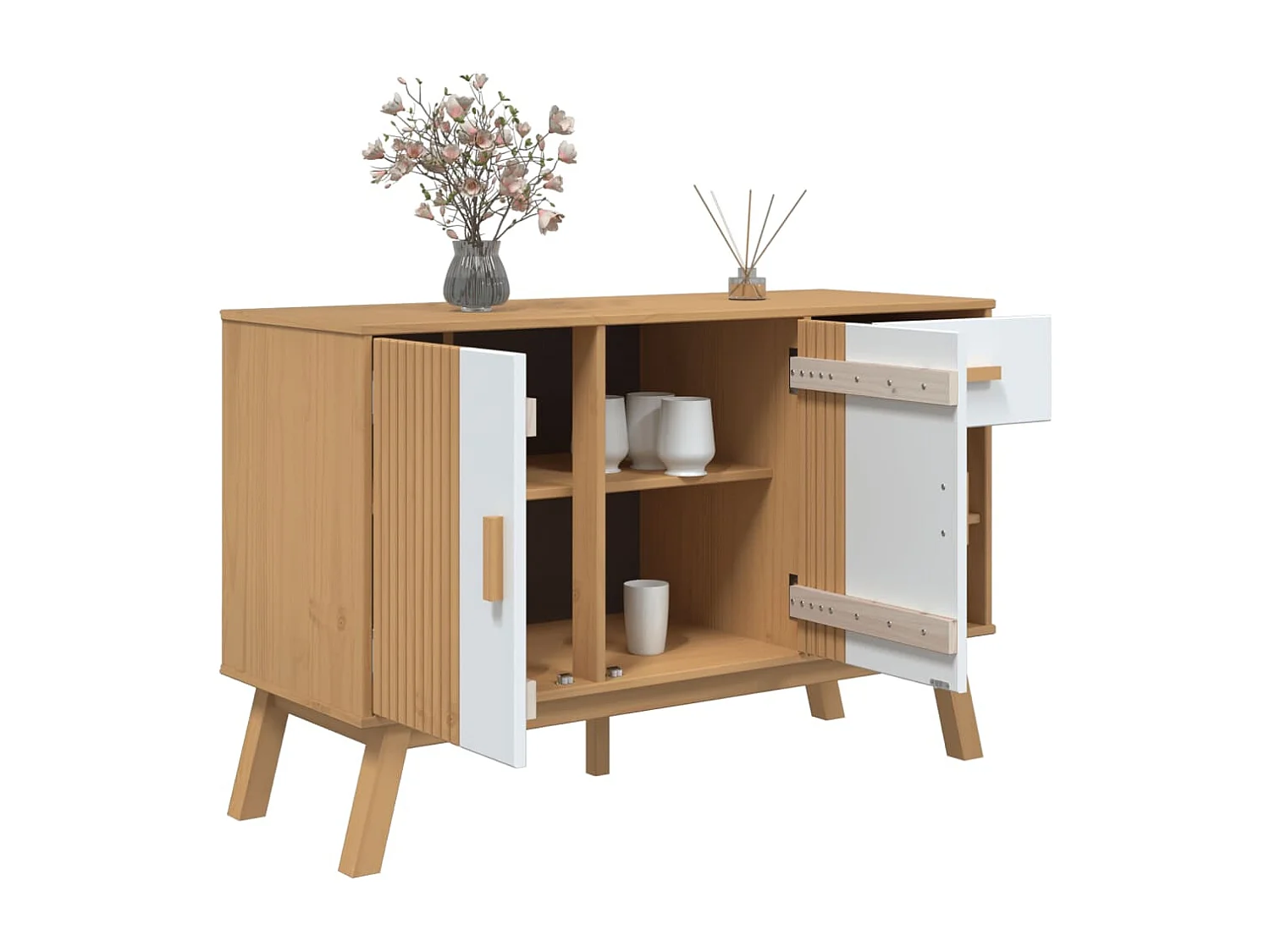 Buffet OLDEN blanc et marron 114x43x73,5 cm bois massif de pin
