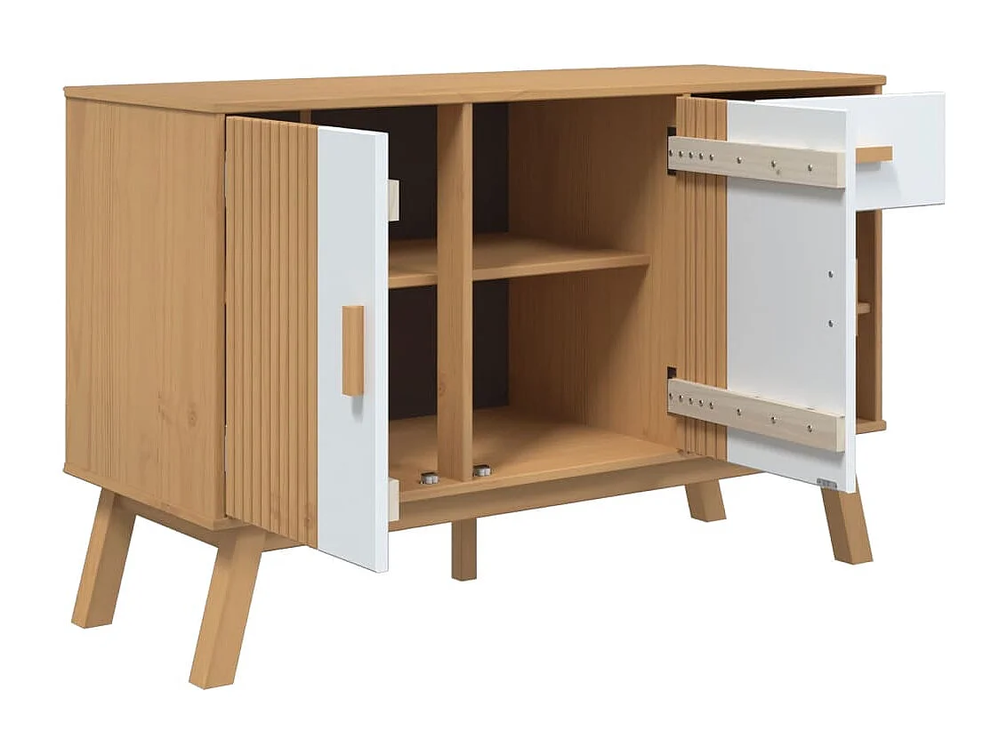 Buffet OLDEN blanc et marron 114x43x73,5 cm bois massif de pin
