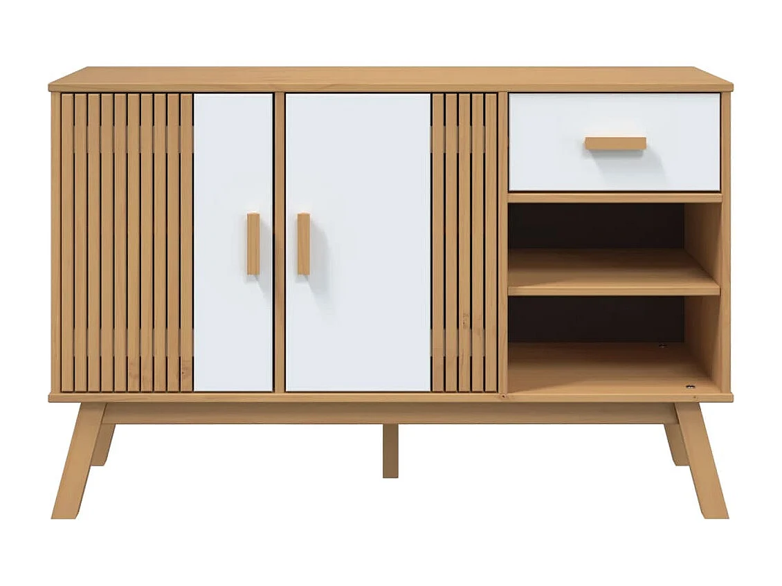Buffet OLDEN blanc et marron 114x43x73,5 cm bois massif de pin