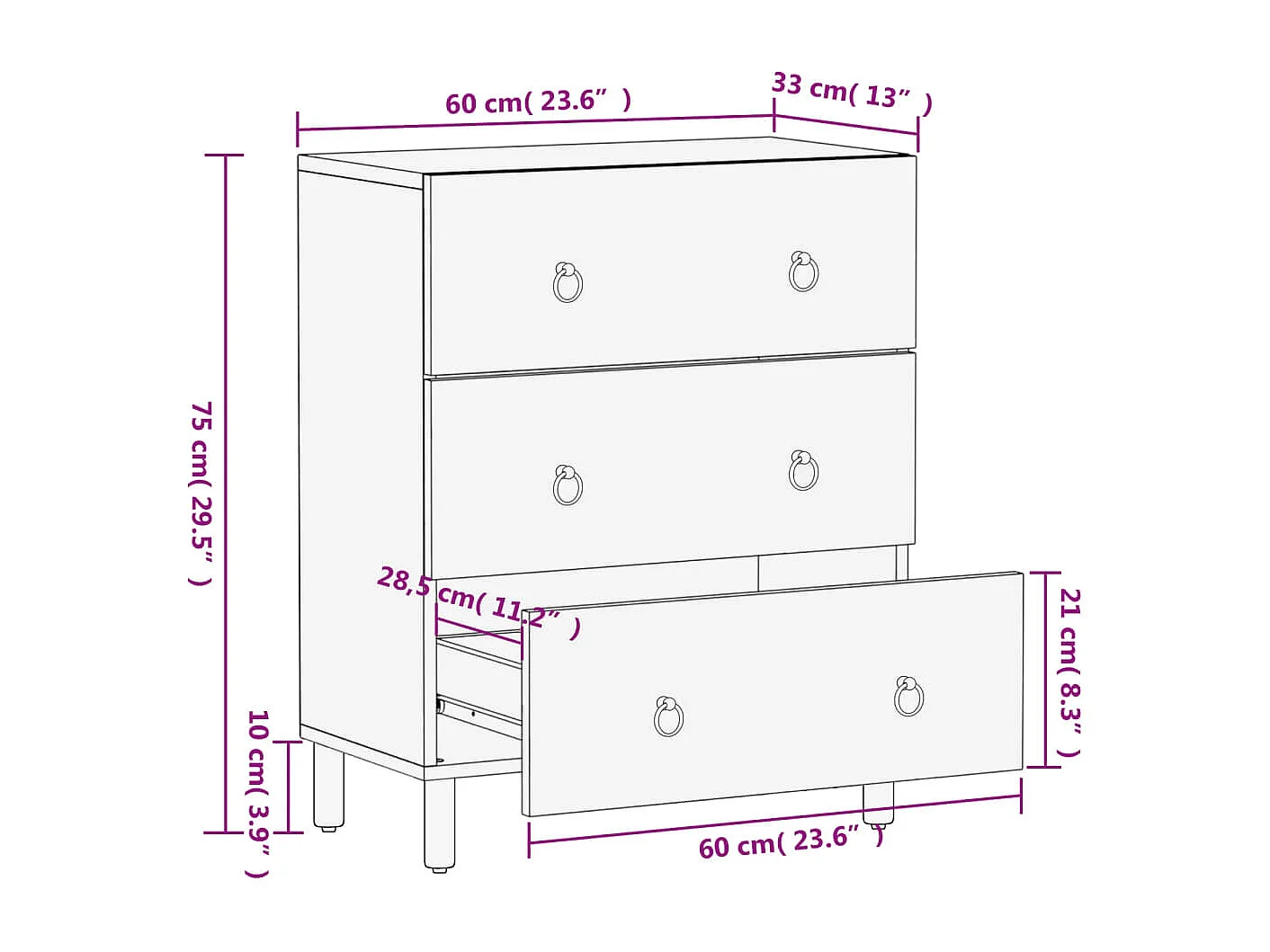 Móvel de apoio 60x33x75 cm madeira de mangueira maciça