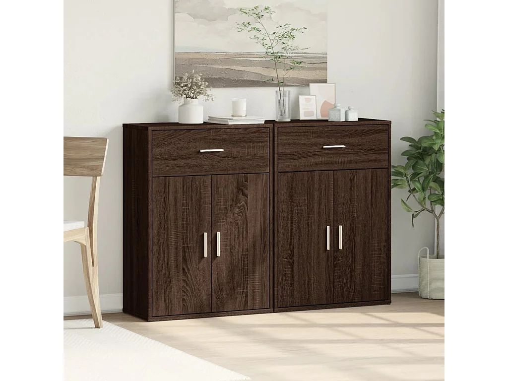 Buffets 2 pcs chêne marron 60x30x84 cm bois d'ingénierie