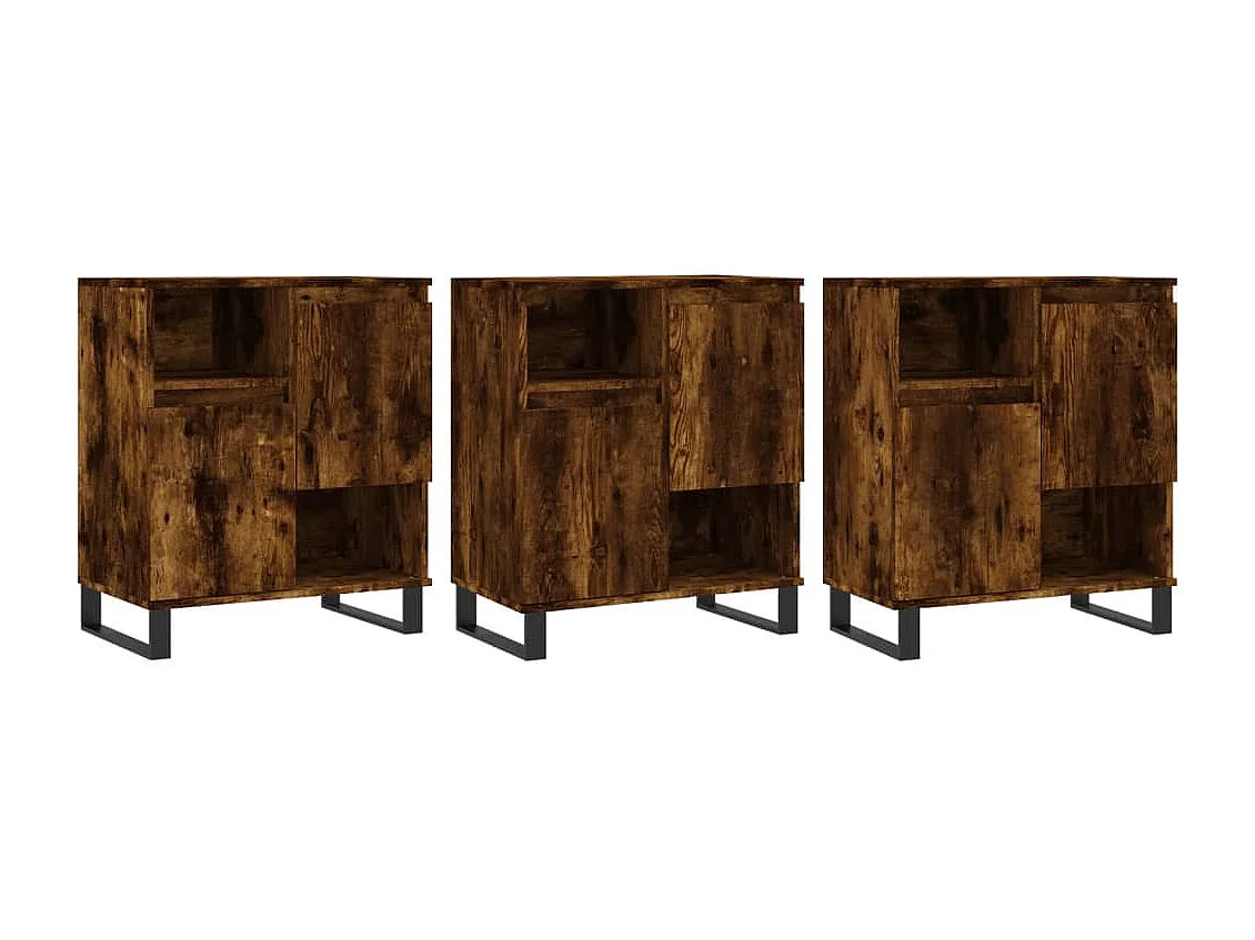 Credenze 3 pz Rovere Fumo in Legno Multistrato